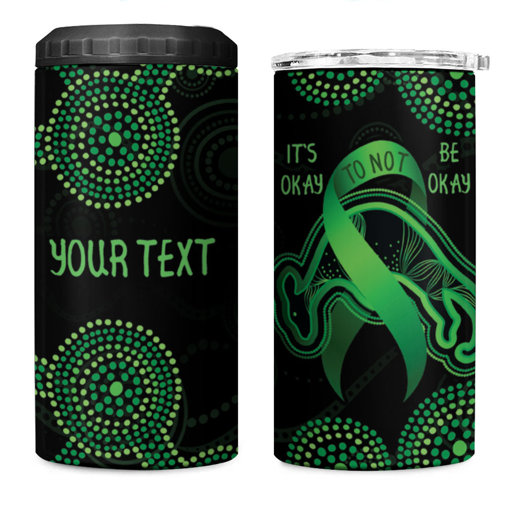 Green Kangaroo Ribbon Aboriginal Personalised 4 in 1 Can Cooler Tumbler Depression Support Hope And Healing