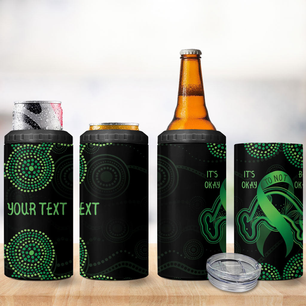 Green Kangaroo Ribbon Aboriginal Personalised 4 in 1 Can Cooler Tumbler Depression Support Hope And Healing