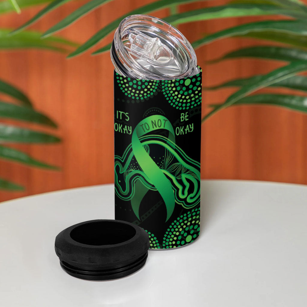 Green Kangaroo Ribbon Aboriginal Personalised 4 in 1 Can Cooler Tumbler Depression Support Hope And Healing