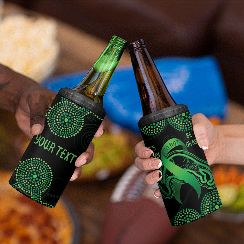 Green Kangaroo Ribbon Aboriginal Personalised 4 in 1 Can Cooler Tumbler Depression Support Hope And Healing