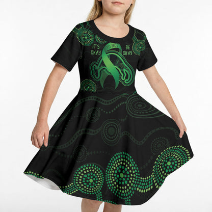 Green Kangaroo Ribbon Aboriginal Personalised Kid Short Sleeve Dress Depression Support Hope And Healing