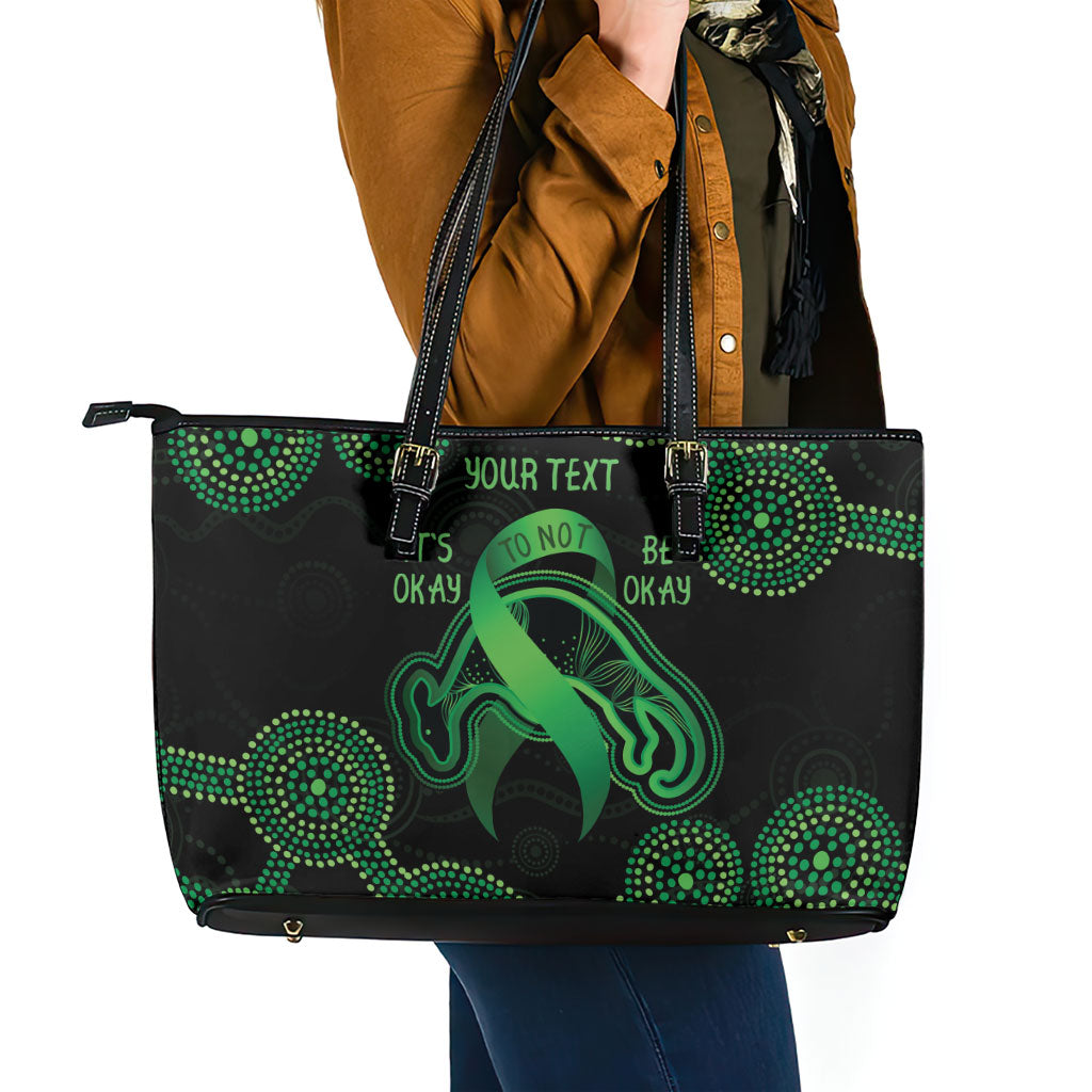 Green Kangaroo Ribbon Aboriginal Personalised Leather Tote Bag Depression Support Hope And Healing