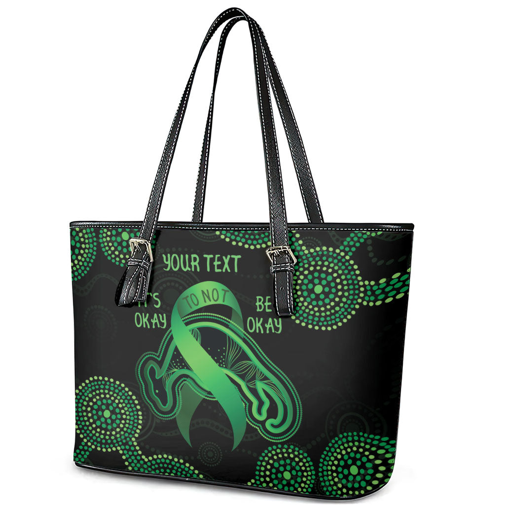 Green Kangaroo Ribbon Aboriginal Personalised Leather Tote Bag Depression Support Hope And Healing