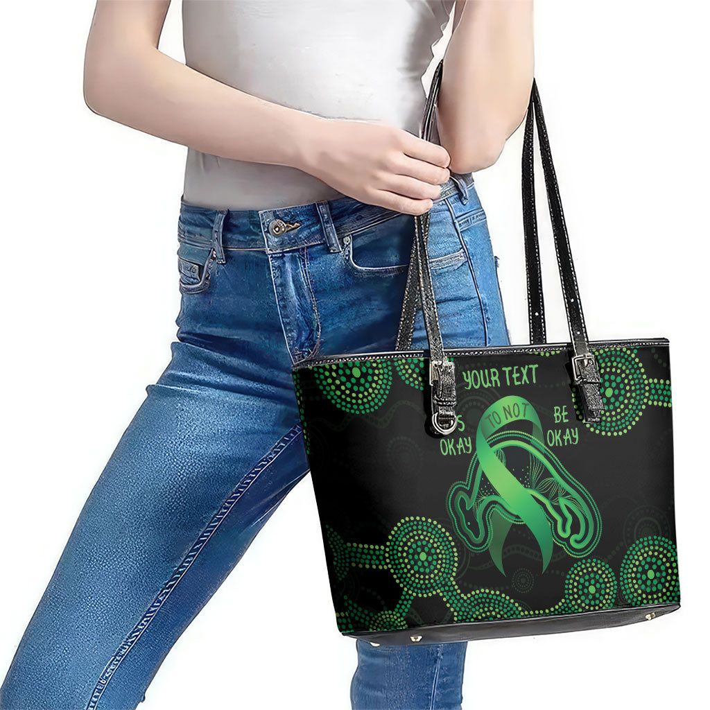 Green Kangaroo Ribbon Aboriginal Personalised Leather Tote Bag Depression Support Hope And Healing