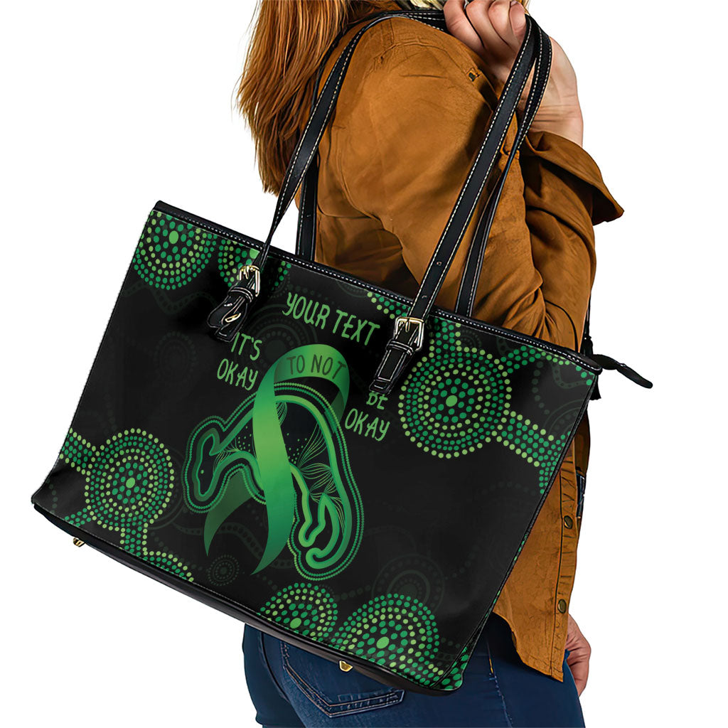 Green Kangaroo Ribbon Aboriginal Personalised Leather Tote Bag Depression Support Hope And Healing