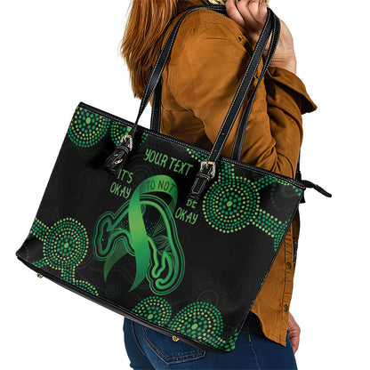 Green Kangaroo Ribbon Aboriginal Personalised Leather Tote Bag Depression Support Hope And Healing
