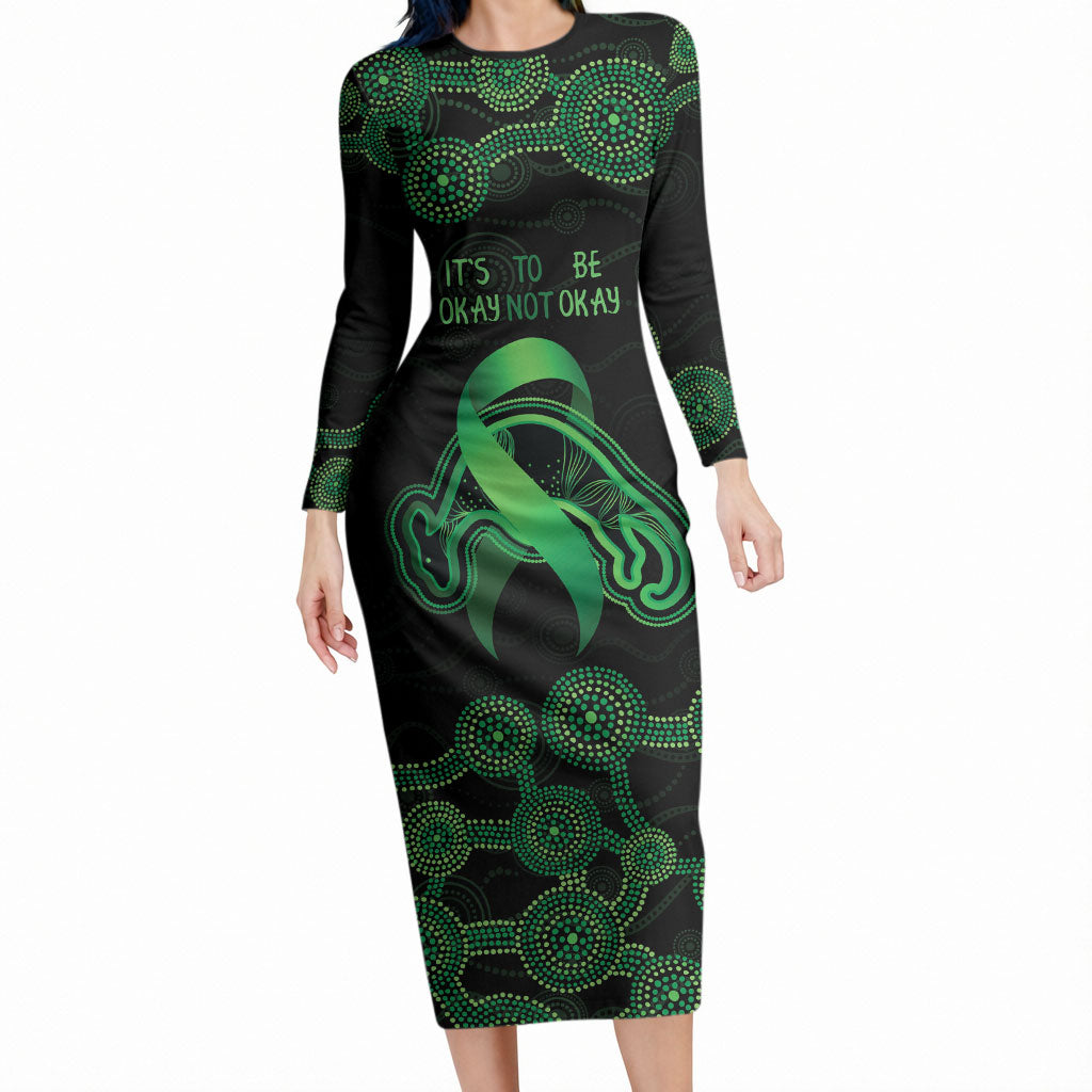 Green Kangaroo Ribbon Aboriginal Personalised Long Sleeve Bodycon Dress Depression Support Hope And Healing