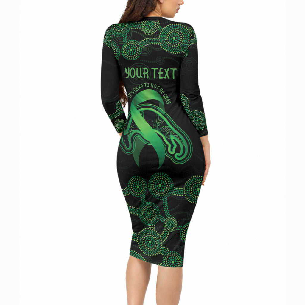 Green Kangaroo Ribbon Aboriginal Personalised Long Sleeve Bodycon Dress Depression Support Hope And Healing