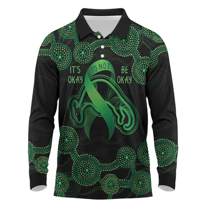 Green Kangaroo Ribbon Aboriginal Personalised Long Sleeve Polo Shirt Depression Support Hope And Healing