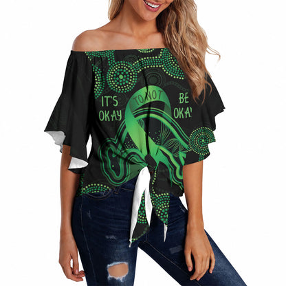 Green Kangaroo Ribbon Aboriginal Personalised Off Shoulder Wrap Waist Top Depression Support Hope And Healing