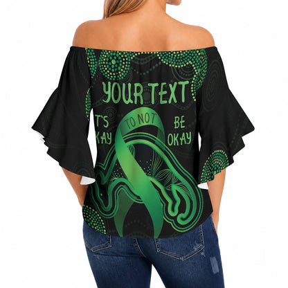 Green Kangaroo Ribbon Aboriginal Personalised Off Shoulder Wrap Waist Top Depression Support Hope And Healing