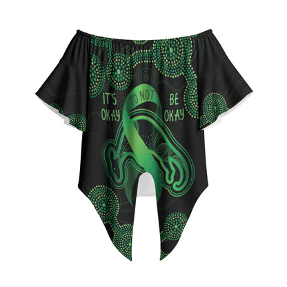 Green Kangaroo Ribbon Aboriginal Personalised Off Shoulder Wrap Waist Top Depression Support Hope And Healing
