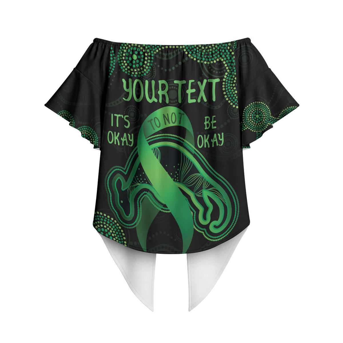Green Kangaroo Ribbon Aboriginal Personalised Off Shoulder Wrap Waist Top Depression Support Hope And Healing