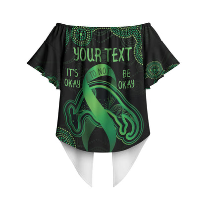 Green Kangaroo Ribbon Aboriginal Personalised Off Shoulder Wrap Waist Top Depression Support Hope And Healing