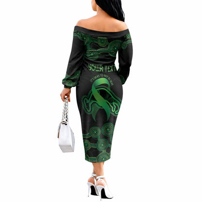 Green Kangaroo Ribbon Aboriginal Personalised Off The Shoulder Long Sleeve Dress Depression Support Hope And Healing