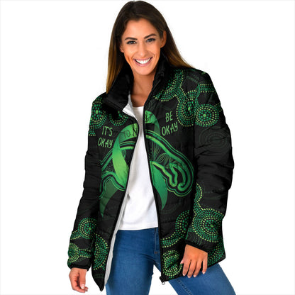 Green Kangaroo Ribbon Aboriginal Personalised Padded Jacket Depression Support Hope And Healing