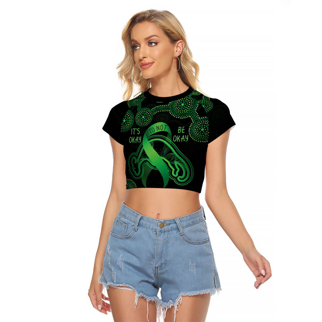 Green Kangaroo Ribbon Aboriginal Personalised Raglan Cropped T Shirt Depression Support Hope And Healing