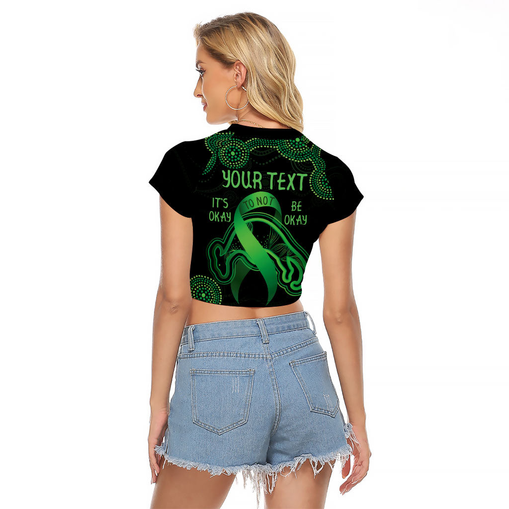 Green Kangaroo Ribbon Aboriginal Personalised Raglan Cropped T Shirt Depression Support Hope And Healing