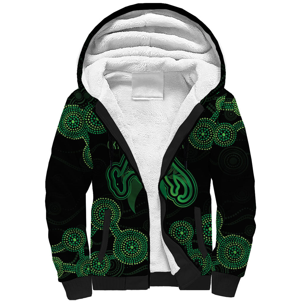 Green Kangaroo Ribbon Aboriginal Personalised Sherpa Hoodie Depression Support Hope And Healing