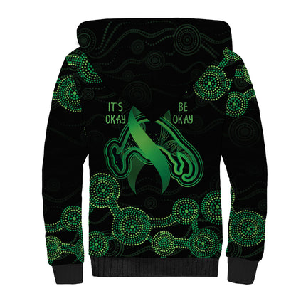 Green Kangaroo Ribbon Aboriginal Personalised Sherpa Hoodie Depression Support Hope And Healing