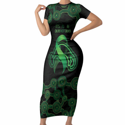 Green Kangaroo Ribbon Aboriginal Personalised Short Sleeve Bodycon Dress Depression Support Hope And Healing