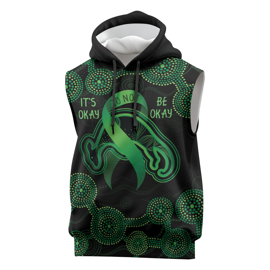 Green Kangaroo Ribbon Aboriginal Personalised Sleeveless Hoodie Depression Support Hope And Healing