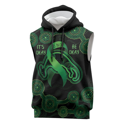 Green Kangaroo Ribbon Aboriginal Personalised Sleeveless Hoodie Depression Support Hope And Healing