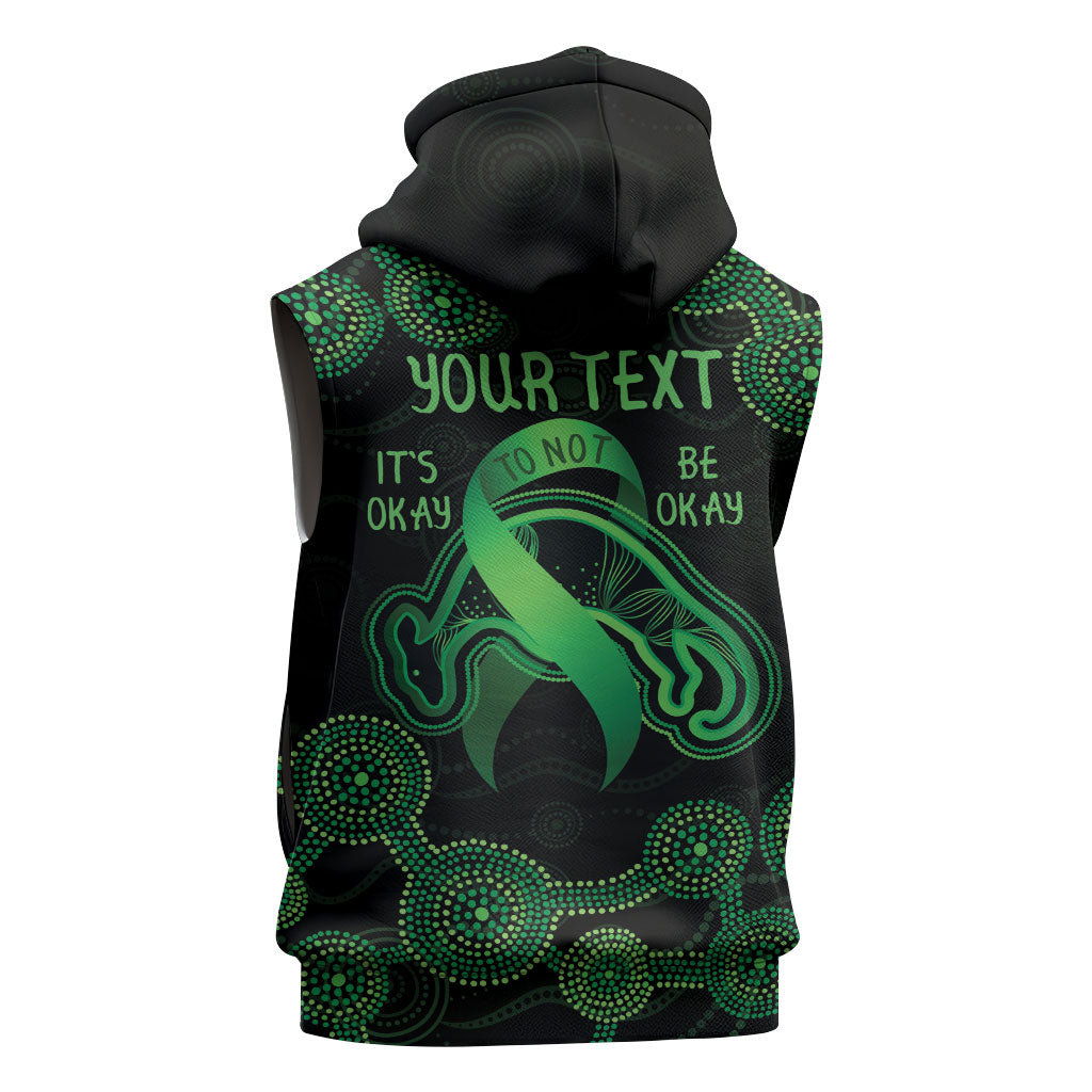 Green Kangaroo Ribbon Aboriginal Personalised Sleeveless Hoodie Depression Support Hope And Healing