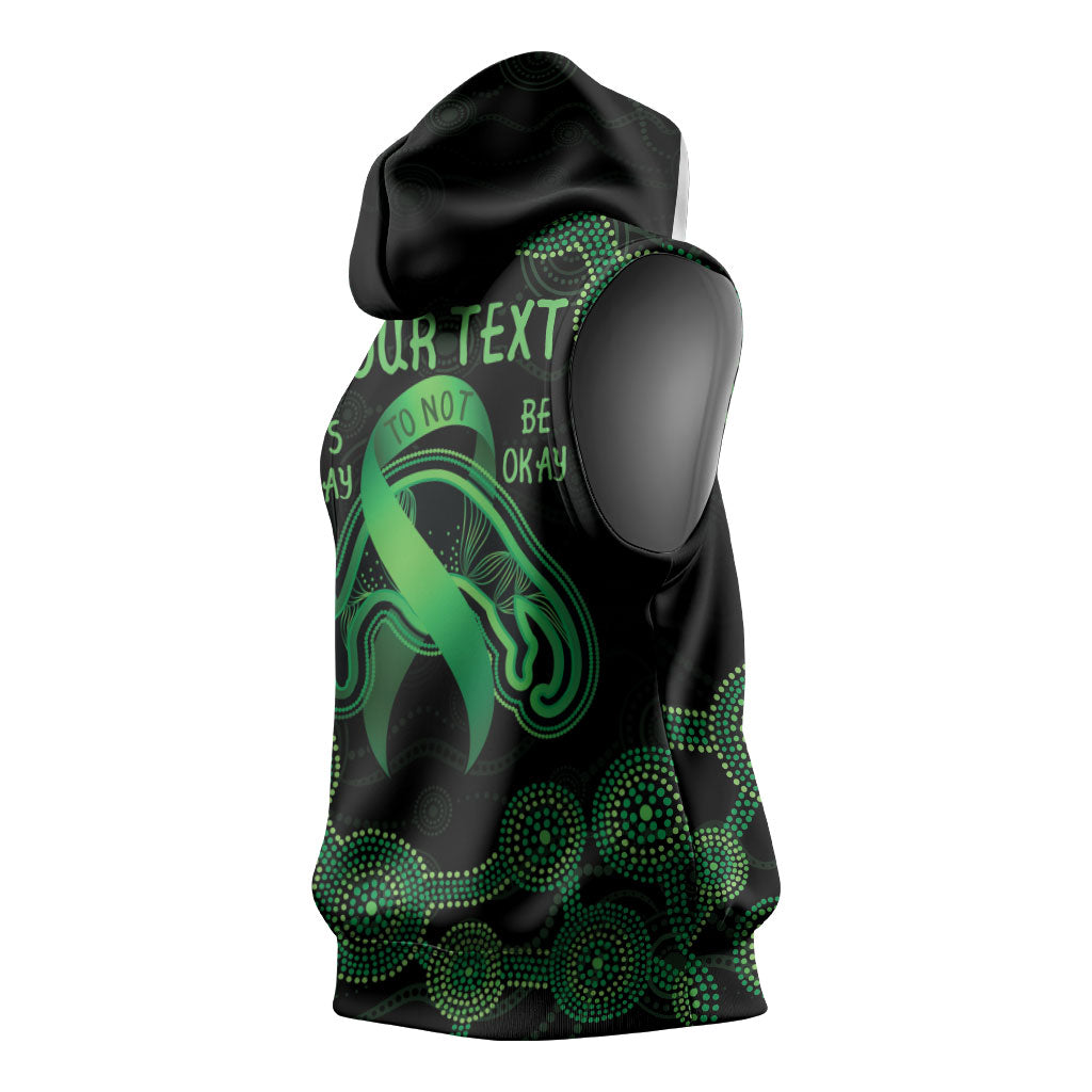 Green Kangaroo Ribbon Aboriginal Personalised Sleeveless Hoodie Depression Support Hope And Healing