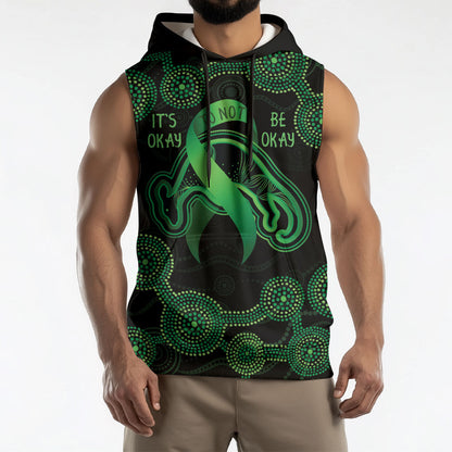 Green Kangaroo Ribbon Aboriginal Personalised Sleeveless Hoodie Depression Support Hope And Healing