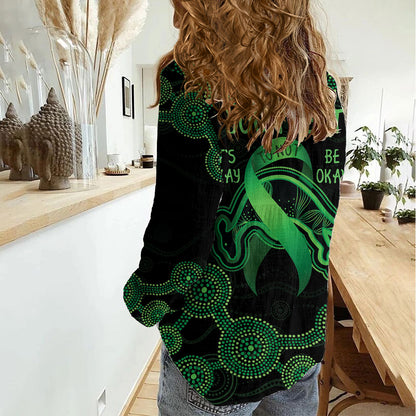 Green Kangaroo Ribbon Aboriginal Personalised Women Casual Shirt Depression Support Hope And Healing