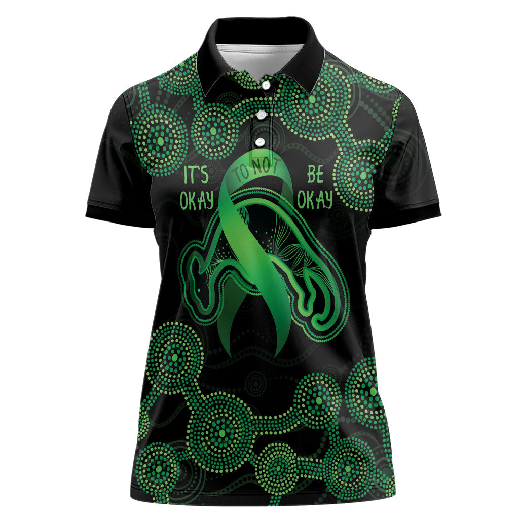 Green Kangaroo Ribbon Aboriginal Personalised Women Polo Shirt Depression Support Hope And Healing