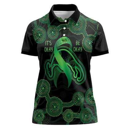 Green Kangaroo Ribbon Aboriginal Personalised Women Polo Shirt Depression Support Hope And Healing