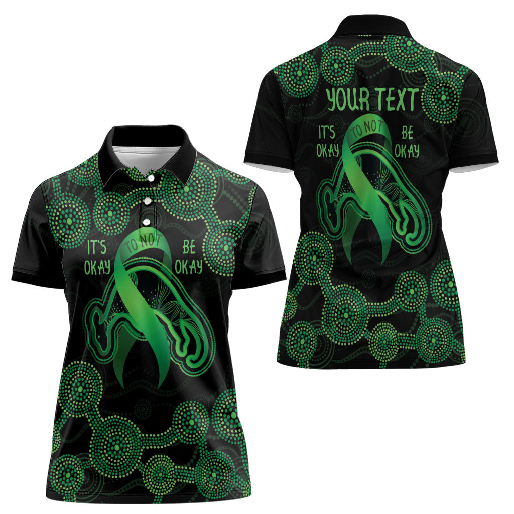 Green Kangaroo Ribbon Aboriginal Personalised Women Polo Shirt Depression Support Hope And Healing