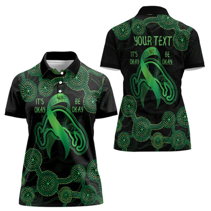 Green Kangaroo Ribbon Aboriginal Personalised Women Polo Shirt Depression Support Hope And Healing