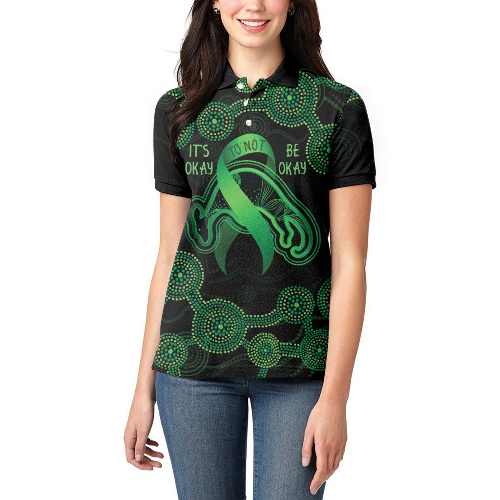 Green Kangaroo Ribbon Aboriginal Personalised Women Polo Shirt Depression Support Hope And Healing