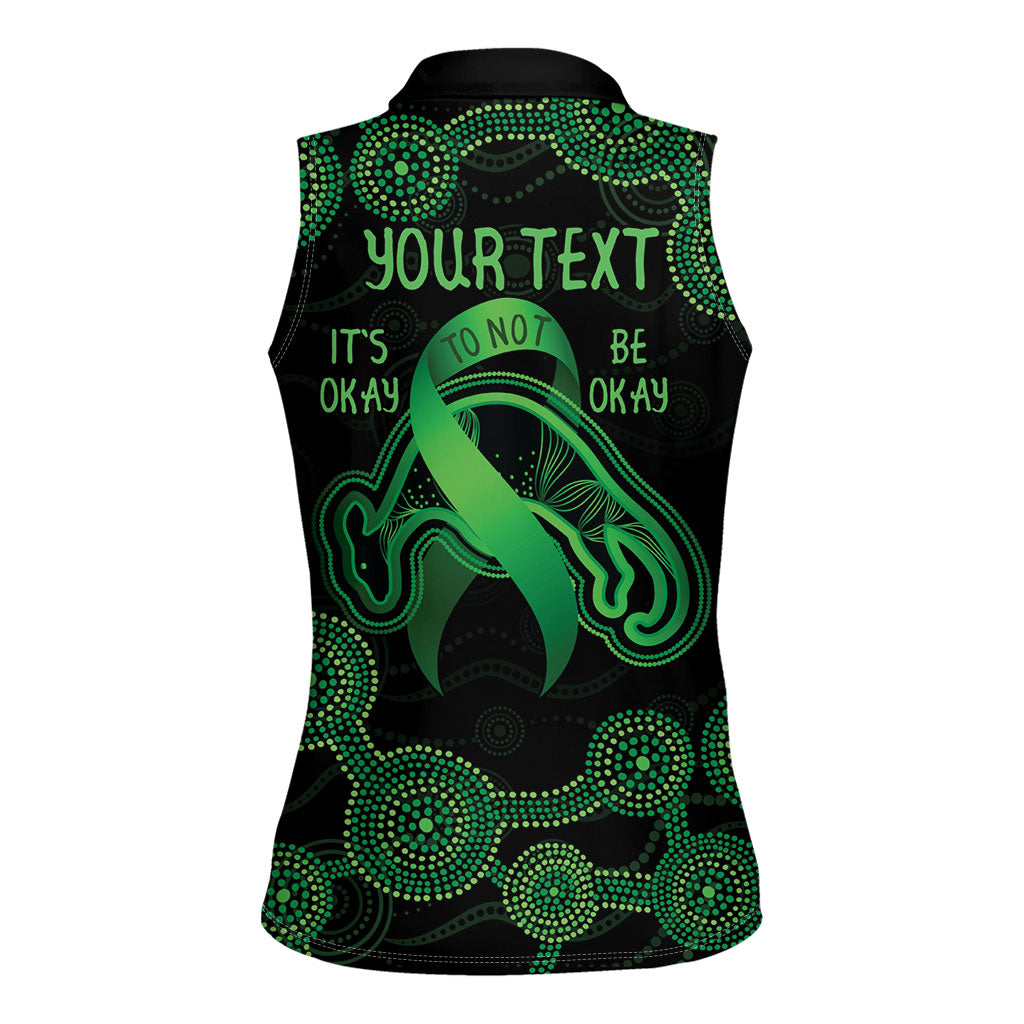 Green Kangaroo Ribbon Aboriginal Personalised Women Sleeveless Polo Shirt Depression Support Hope And Healing
