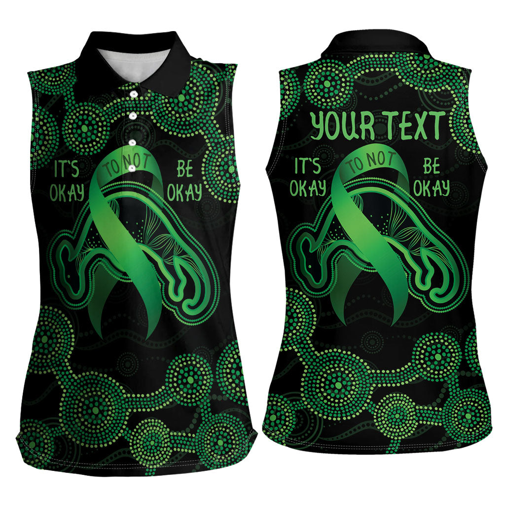 Green Kangaroo Ribbon Aboriginal Personalised Women Sleeveless Polo Shirt Depression Support Hope And Healing