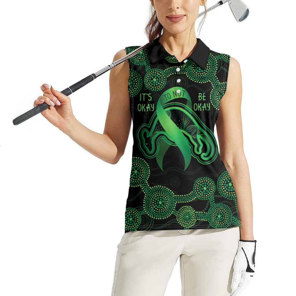 Green Kangaroo Ribbon Aboriginal Personalised Women Sleeveless Polo Shirt Depression Support Hope And Healing