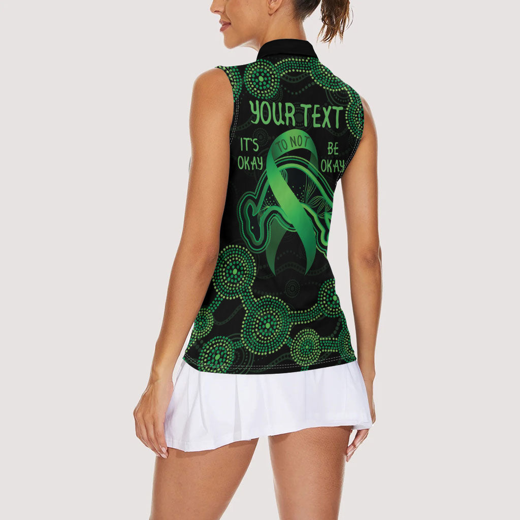 Green Kangaroo Ribbon Aboriginal Personalised Women Sleeveless Polo Shirt Depression Support Hope And Healing