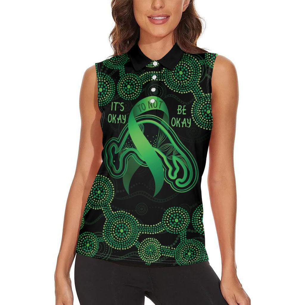 Green Kangaroo Ribbon Aboriginal Personalised Women Sleeveless Polo Shirt Depression Support Hope And Healing