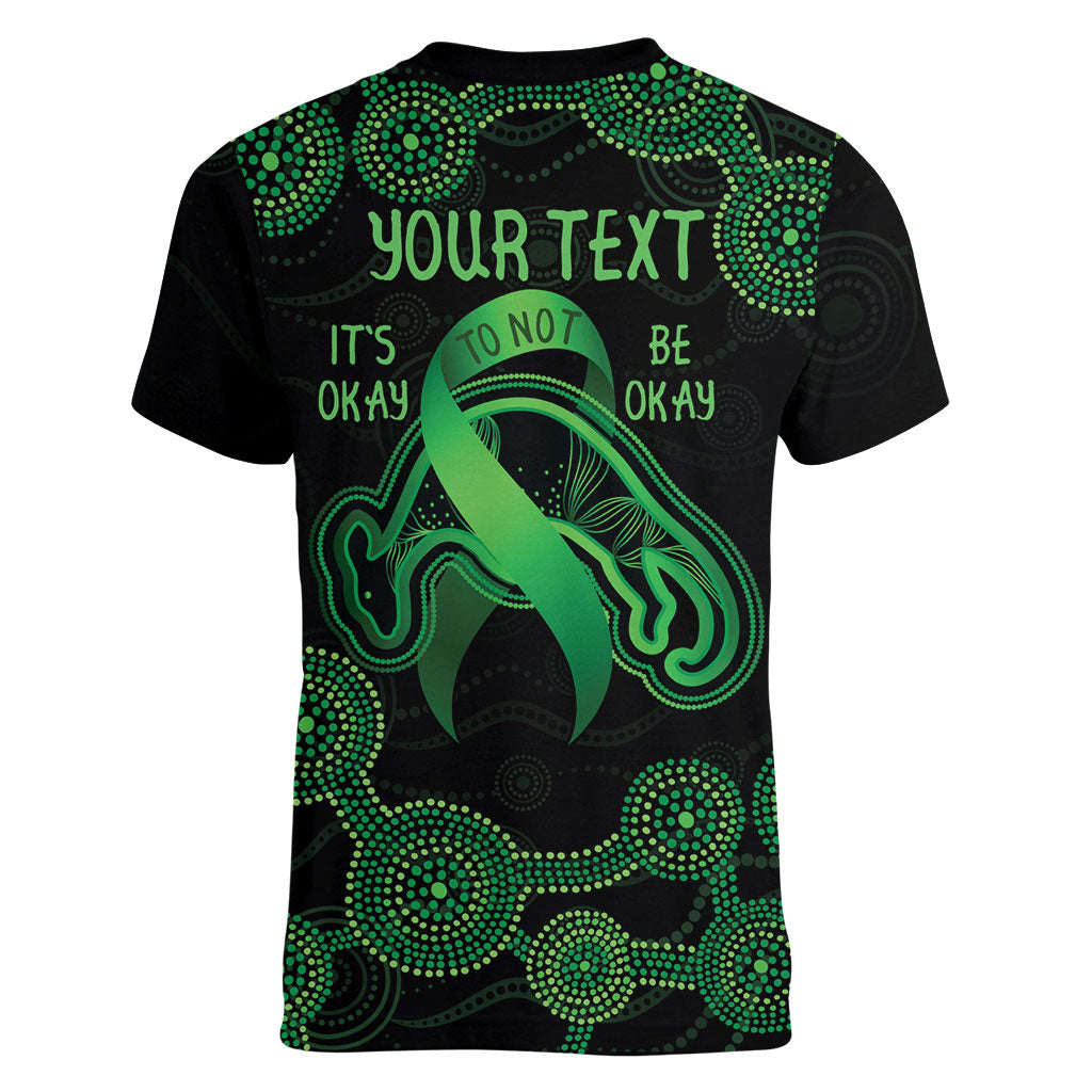 Green Kangaroo Ribbon Aboriginal Personalised Women V-Neck T-Shirt Depression Support Hope And Healing