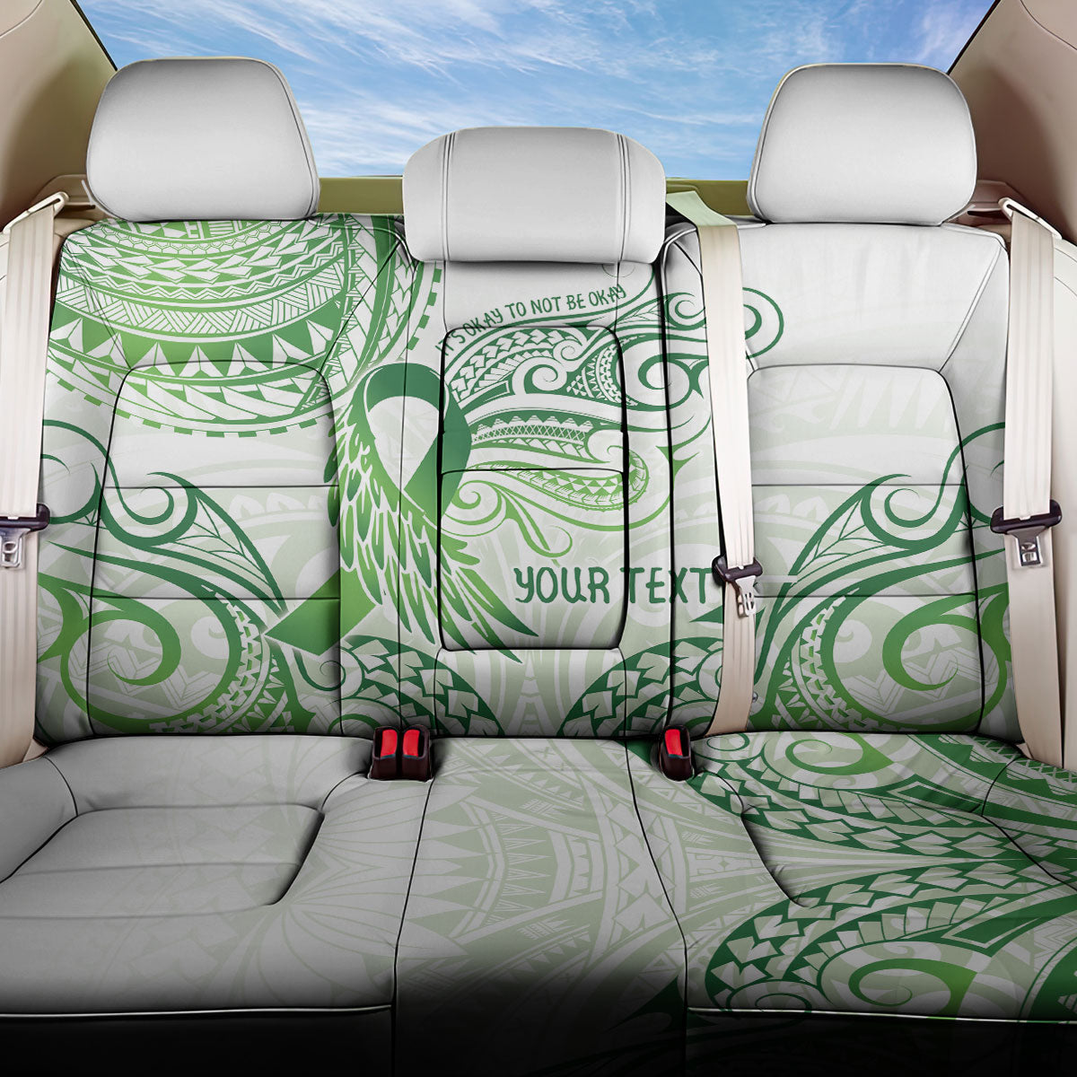 Its Okay Green Ribbon Personalised Back Car Seat Cover Polynesian Depression Support Hope And Healing