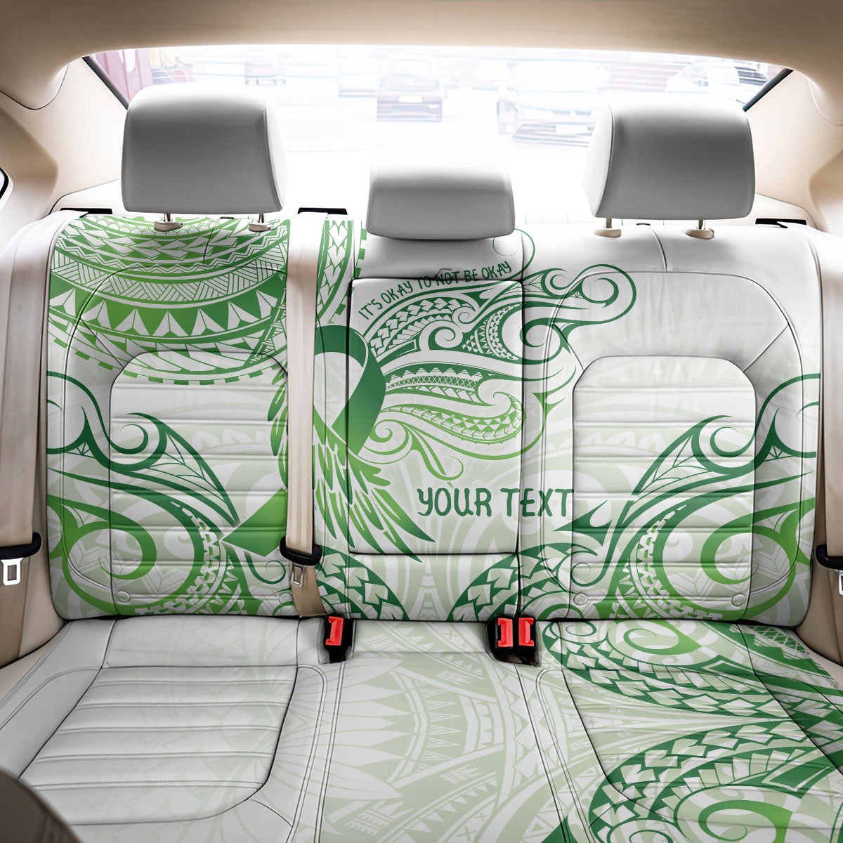 Its Okay Green Ribbon Personalised Back Car Seat Cover Polynesian Depression Support Hope And Healing