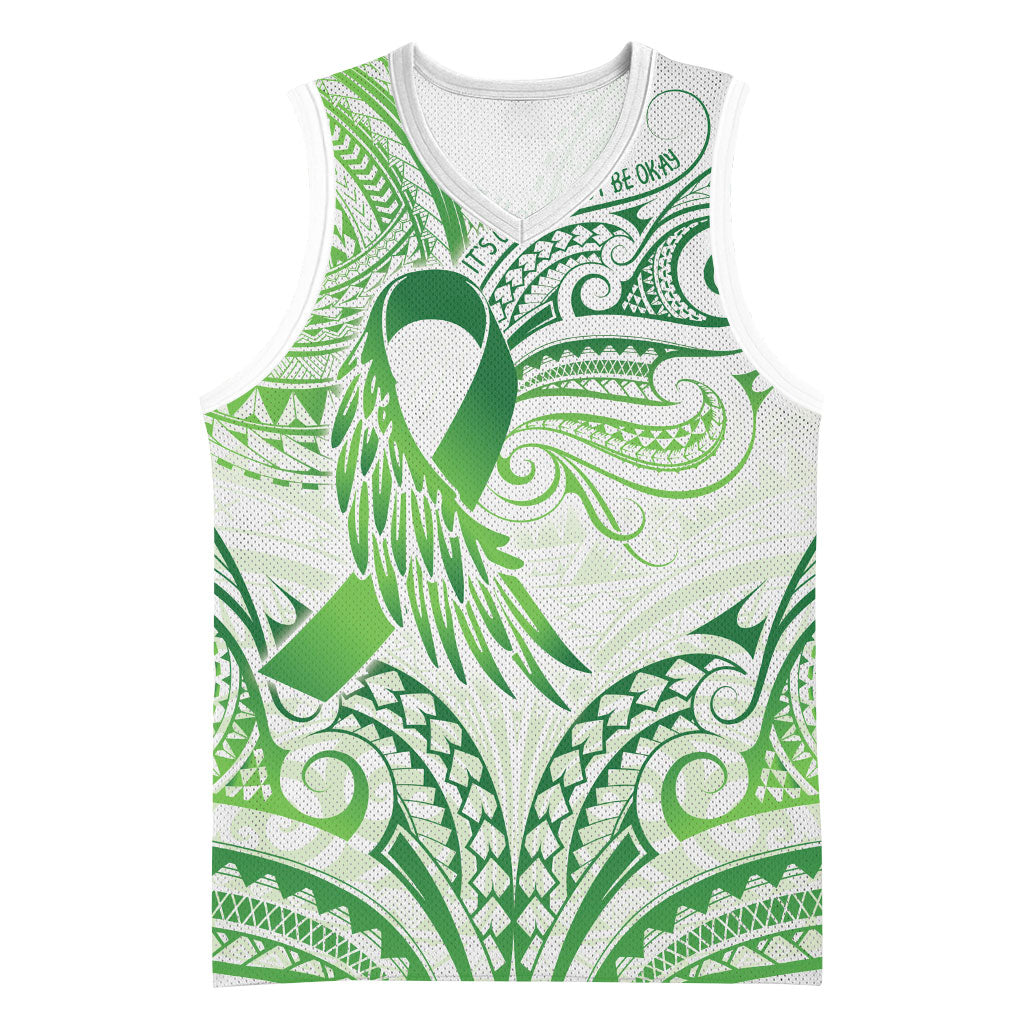 Its Okay Green Ribbon Personalised Basketball Jersey Polynesian Depression Support Hope And Healing