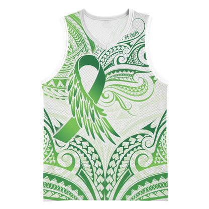 Its Okay Green Ribbon Personalised Basketball Jersey Polynesian Depression Support Hope And Healing