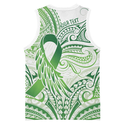 Its Okay Green Ribbon Personalised Basketball Jersey Polynesian Depression Support Hope And Healing