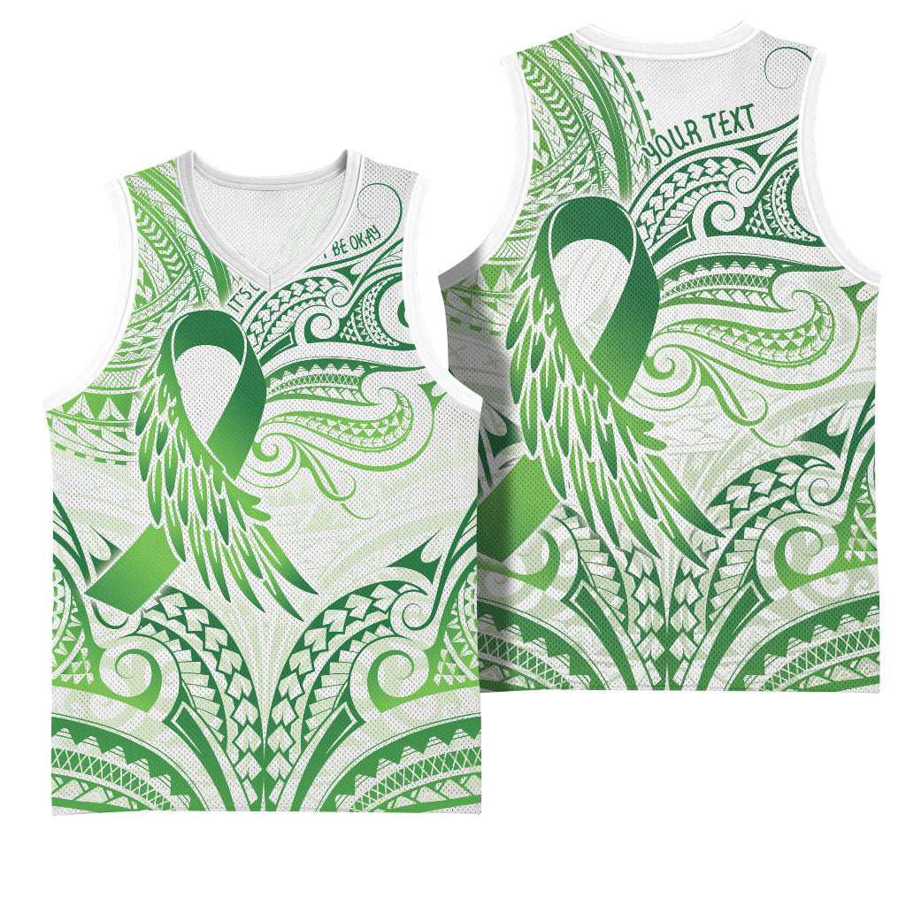 Its Okay Green Ribbon Personalised Basketball Jersey Polynesian Depression Support Hope And Healing