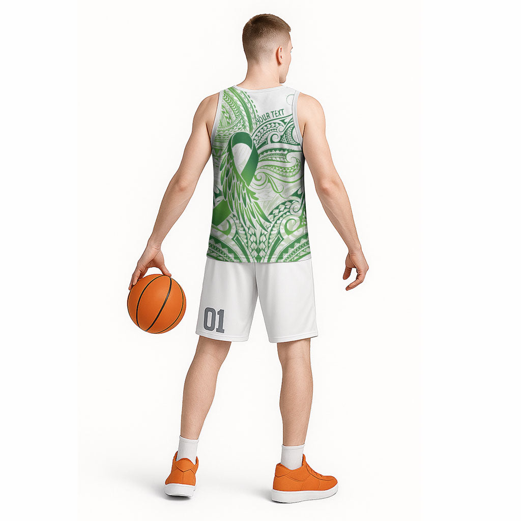 Its Okay Green Ribbon Personalised Basketball Jersey Polynesian Depression Support Hope And Healing