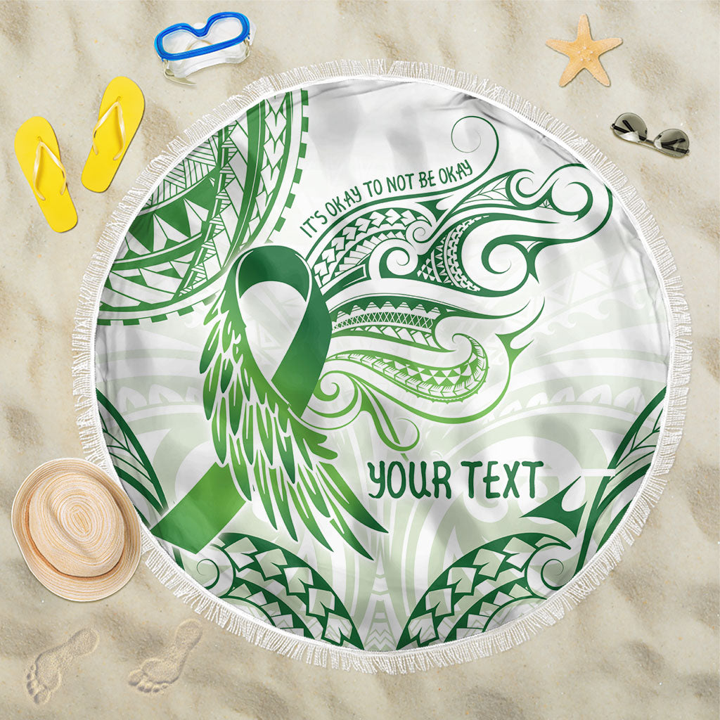 Its Okay Green Ribbon Personalised Beach Blanket Polynesian Depression Support Hope And Healing